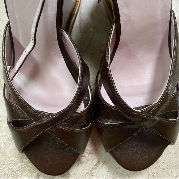 N.Y.L.A Yuki Brown Peep Toe High Wedge Sandal - Picture 14 of 14